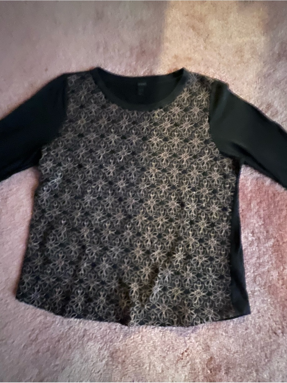 J. Crew Black and Cream Patterned Long-Sleeve Jersey Top
